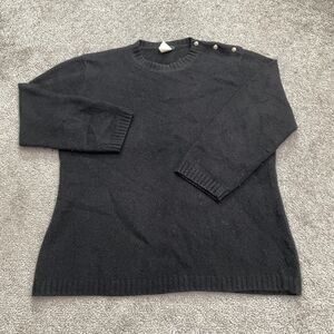J. Crew Sweater Womens Medium Black Crew Neck Button Wool Rabbit Hair Cashmere